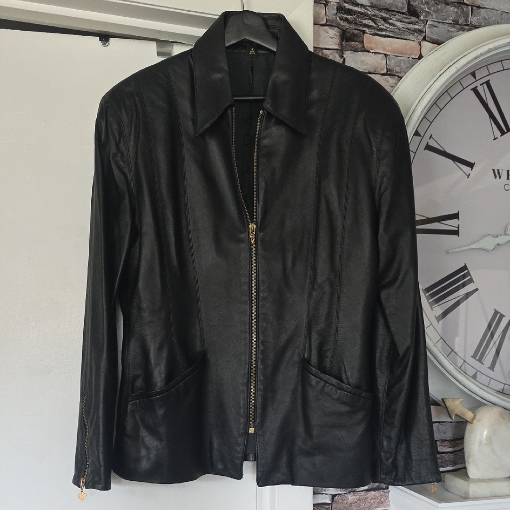 Black Leather Zip-Front Jacket